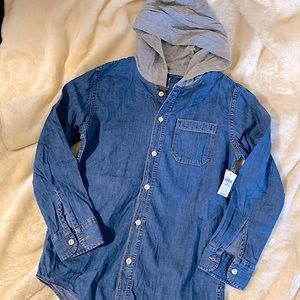 GAP Kids Long Sleeve Denim Button Down w/hood Size XL 12-13 y/o